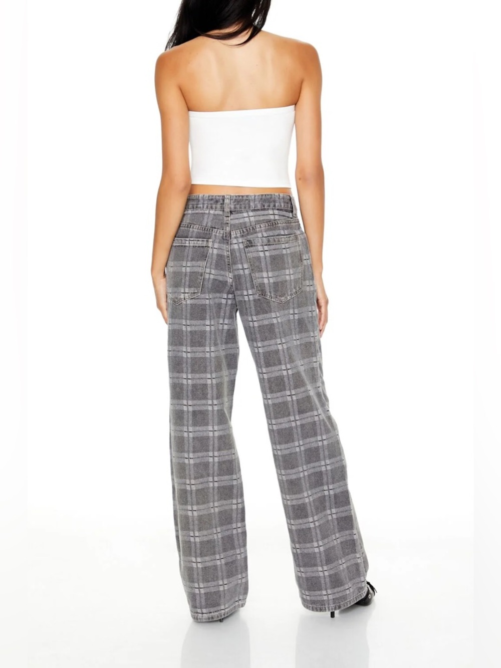 Forever 21 Plaid Mid-Rise Baggy Wide Leg Denim Jeans - Size 25 - Picture 7 of 16